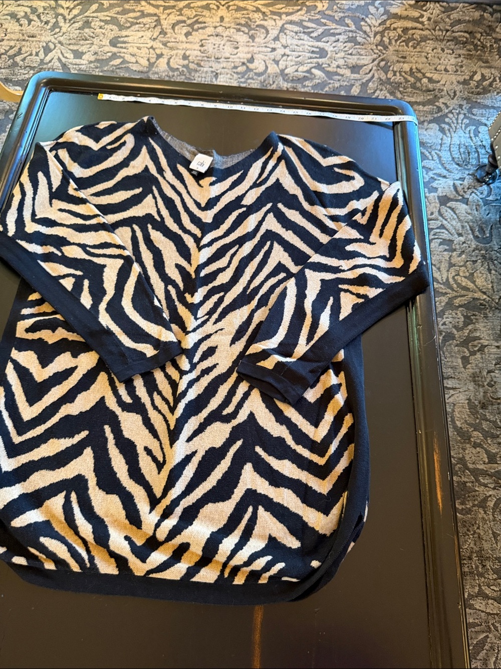 CAbi Zebra-Print Scoop Neck Sweater - Black & tan # 3884